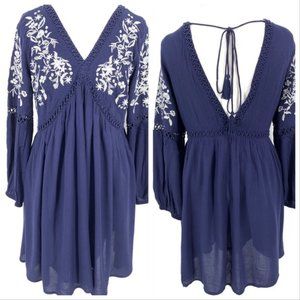 Francesca's Blue Rain Embroidered Boho Nav…